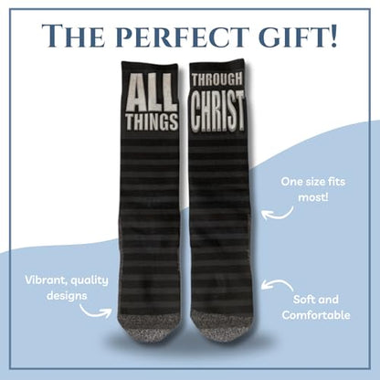 Bible Verse Socks for Men, Christian Scripture Crew Socks, Faith Gift - color: Philippians 4:13