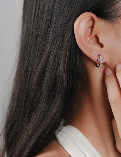 IMOLOVE Huggie earrings for women Ear Cuff Moissanite Stud Earrings Hypoallergenic Earrings for Women Sterling Silver with 18K White Gold Plated Earrings - color: 15.8mm Cross Hoop-White