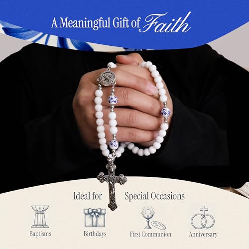 Handmade Catholic Rosary Beads - color: white