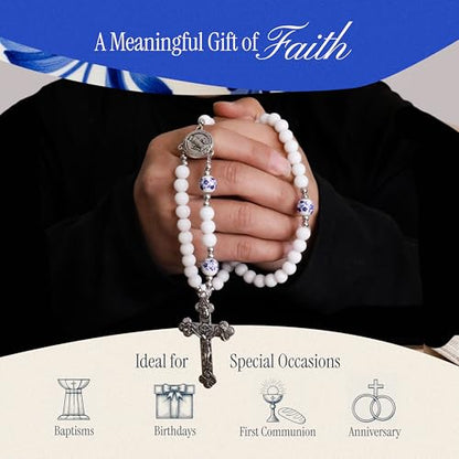 Handmade Catholic Rosary Beads - color: white