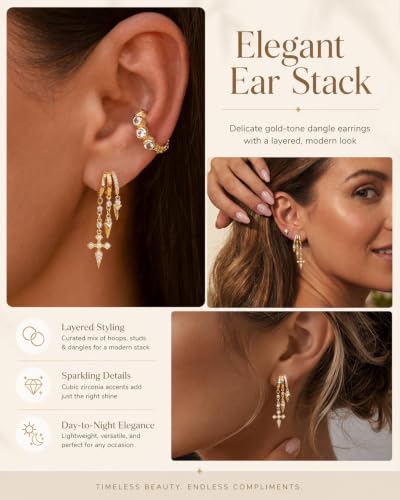 Dangle Earrings for Women Trendy Triple Huggie Hoop Stud Earring - color: F. Cross