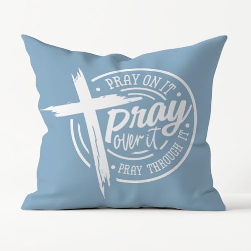 Christian Pillow Covers 18x18, Blue Prayer Pillow case,Prayer Room Decor, Christian Decor, Christian Gifts for Women, Serenity Prayer Gifts. - color: Blue
