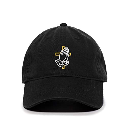 Praying Hands with Cross Baseball Cap Embroidered Cotton Adjustable Dad Hat - color: Black