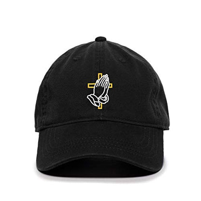 Praying Hands with Cross Baseball Cap Embroidered Cotton Adjustable Dad Hat - color: Black