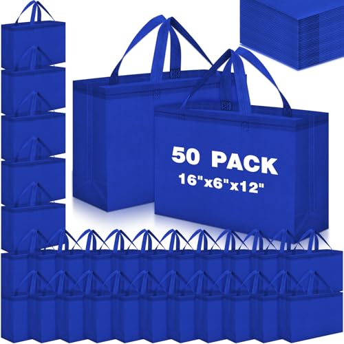Windyun 100 Pcs Reusable Grocery Bags Large Shopping Tote Bulk, Royal Blue - color: Royal Blue