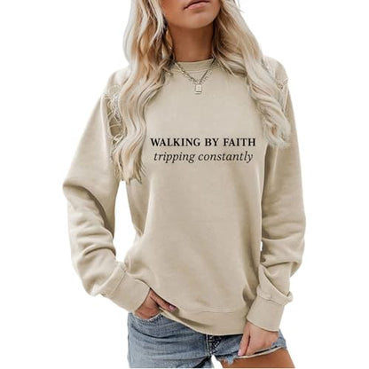 Christian Sweatshirts for Women Religious Faith Graphic Crewneck Pullover Shirts Casual Long Sleeve Inspirational Tops - color: Beige, size: XX-Large