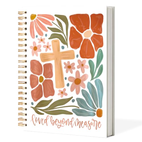 Christian Spiral Notebook Journal 5.5x8.3 Inch, Loved Beyond Measure Bible Verse Notebooks for Note Taking, Prayer Scripture Journal for Woman, Flower Bible Hardcover Notebook - color: Christian cross