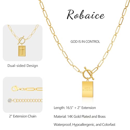 Robaice 14K Gold Plated Toggle Cross Necklace for Women - color: B Gold: GOD IS IN CONTROL