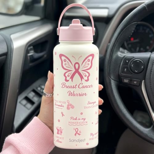 Breast Cancer Awareness Stainless Steel Water Bottle 32 Ounces with Lid & Straw, Sport Insulated Bottles for Girls Women - color: Breast Cancer Awareness