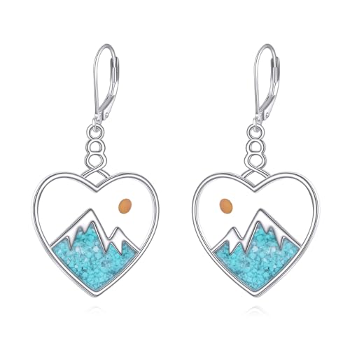 AOBOCO Mustard Seed Earrings for Women Sterling Silver Mountain Cross Earrings Dangle Christian Religion Jewelry Mothers Day Birthday for Mom Wife Friends - style: Heart Turquoise Earrings