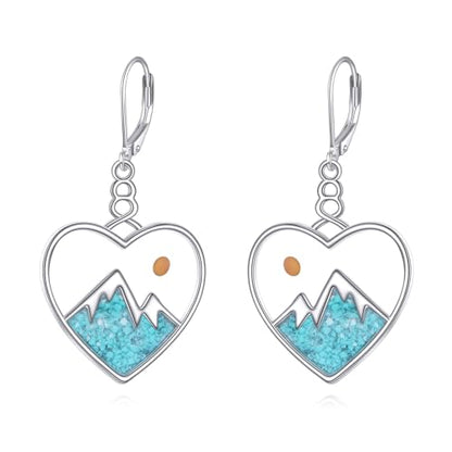 AOBOCO Mustard Seed Earrings for Women Sterling Silver Mountain Cross Earrings Dangle Christian Religion Jewelry Mothers Day Birthday for Mom Wife Friends - style: Heart Turquoise Earrings