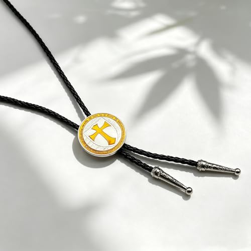 Fashionable Cross Bolo Tie Multi-Color Cross Shield Necktie - color: Yellow