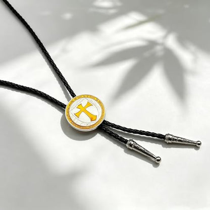 Fashionable Cross Bolo Tie Multi-Color Cross Shield Necktie - color: Yellow