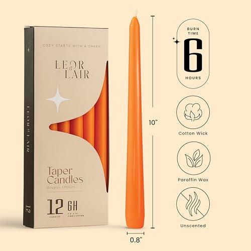 Leor & Lair Orange Taper Candles, 12 Pack, 10 Inch Fall Candlesticks - color: Orange