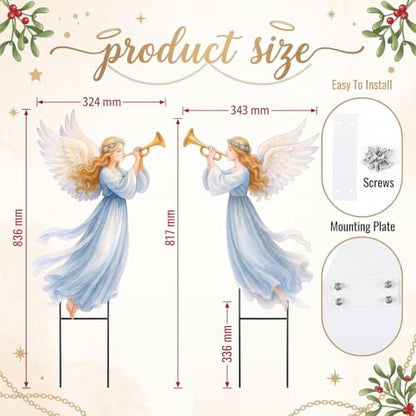 Moxweyeni 2 Pcs Christmas Angel Yard Signs with Stakes, 13 x 33 Inch - style: Rustic