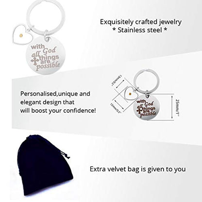 Uloveido Stainless Steel Faith Cross Keychain & Jesus Loves Me Christian Keyring Mustard Seed Charms Religious Jewelry - style: With God-heart