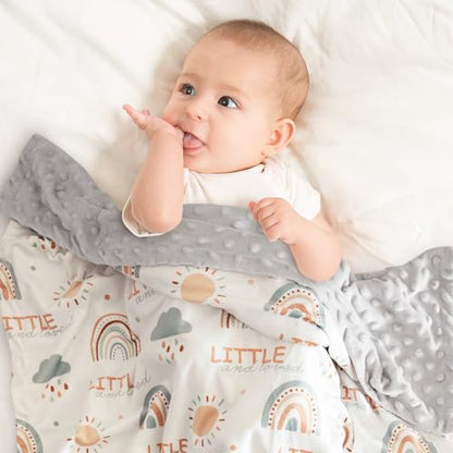 Fleece Baby Blankets for Girls & Boys, Infant Toddler Blanket - color: Light Gray Rainbow