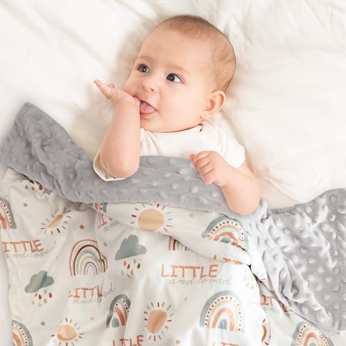 Fleece Baby Blankets for Girls & Boys, Infant Toddler Blanket - color: Light Gray Rainbow