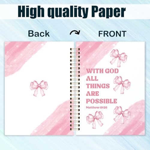 Coquette Pink Bow Christian Journal Notebook for Work Study, Preppy Girly With God All Things Are Possible Bible Prayer Spiral Notebook Office Supplies Gifts, 5.5x8.3 Inch - color: Pink Bow Bible