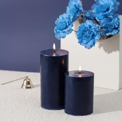 3x6 Inch Navy Blue Pillar Candles Set of 3 - Unscented Pillar Candles - color: Navy Blue, size: 3x6