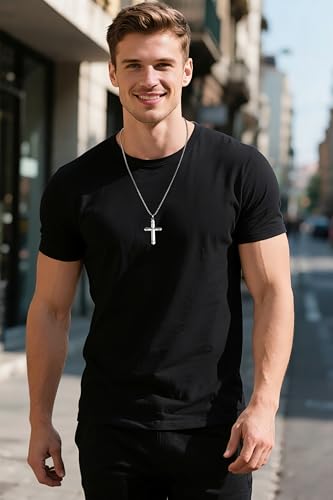 Stainless Steel Cross Necklace for Men with Adjustable Box Chain Christian Cross neckalce Gift - color: Silver-A