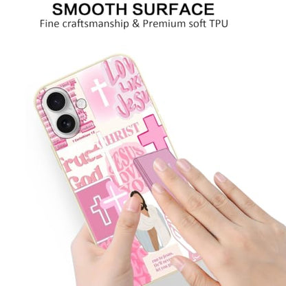 Christian God Phone Case for iPhone 16 6.1", Western Aesthetic Jesus Verse Bible Cross Pattern Design Print Cover for Women Man, Soft TPU Protection for iPhone 16-Pink - color: Jesus-Pink