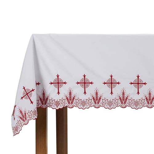 Trinity Church Supply Red Eucharistic Altar Frontal Catholic Christian Religious Gift Indoor Outdoor Party Table Cloths, 96 Inch x 52 Inch