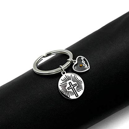 Uloveido Stainless Steel Faith Cross Keychain & Jesus Loves Me Christian Keyring Mustard Seed Charms Religious Jewelry - style: Sun Ray-heart