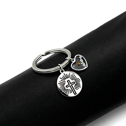 Uloveido Stainless Steel Faith Cross Keychain & Jesus Loves Me Christian Keyring Mustard Seed Charms Religious Jewelry - style: Sun Ray-heart