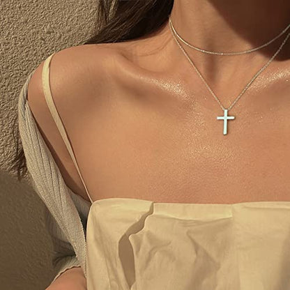 Luxval Cross Necklace for Women -Dainty 14K Gold Plated Cross Necklace Layered Gold Cross Necklace Cross Choker Necklace Gold Cross Necklaces for Women Trendy Gold Jewelry Gifts for Women - color: Silver-Layered Cross