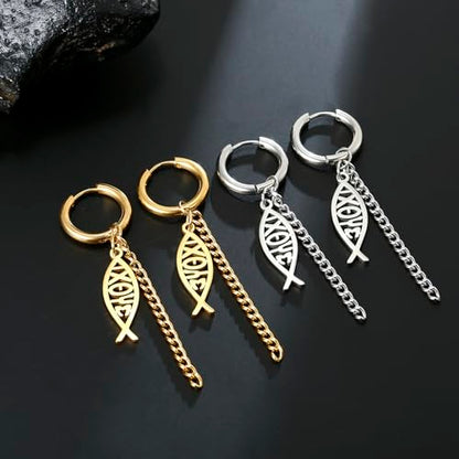 Ichthus Fish Dangle Earrings Ichthus Cross Earrings Christian Jesus Fish Earrings Religious Jewelry Christian Symbols Accessories Gift for Women - color: Jesus Fish gold