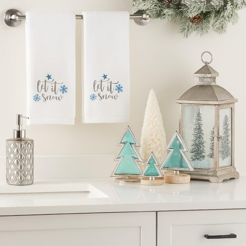Christmas White Hand Bathroom Towels Elegant Snowflakes Let It Snow, 16x26" - color: Crystal Snowflake