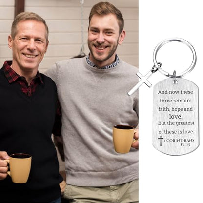 Inspirational Scripture Keychain with Cross - Bible Verse Matte Key Chain Religious Gift for Christian - style: 1 Corinthians 13:13