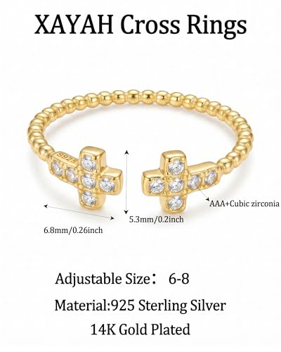 925 Sterling Silver Dainty Gold Cross Stackable Ring for Women Mom Daughter - color: Gold