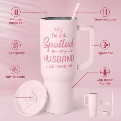 SANDJEST Gift for Wife from Husband, Funny Insulated Stainless Steel Tumbler 40oz with Handle and Straw - Travel Coffee Mug Gift for Wifey on Wedding Anniversary Christmas Birthday Valentine - color: Wife 1
