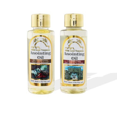 Bible Land Treasures Anointing Oil 2-Pack Bottles Set - Jeruslem of Gold -Frankincense, Myrrh & Spikenard & Temple - 50ml Each (1.69 fl oz) – Biblical Scents for Prayer & Worship from The Holy Land
