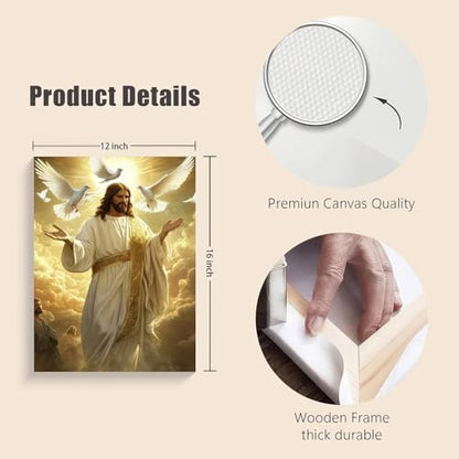 Jesus with Doves Canvas Wall Art, Gallery Wrapped Christian Print, 12x16 - color: Jesus With Doves, size: 16"L x 12"W
