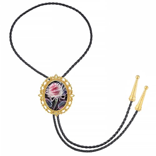GelConnie Gothic Bolo Tie for Men Women 3D Art Western Cowboy Necktie - color: Rose Flower Bolo Tie