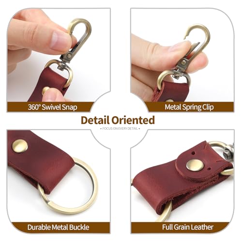 Jack&Chris Genuine Leather Keychain, Small Keychain for Man and Women, Key Holder Mens Belt Key Chain Ring, Red Brown - color: 3pack-red