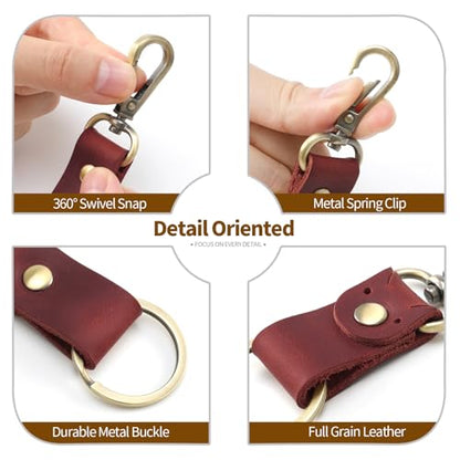 Jack&Chris Genuine Leather Keychain, Small Keychain for Man and Women, Key Holder Mens Belt Key Chain Ring, Red Brown - color: 3pack-red