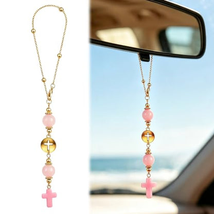 Pink Cross Car Charm for Rearview Mirror, Women - color: Pink