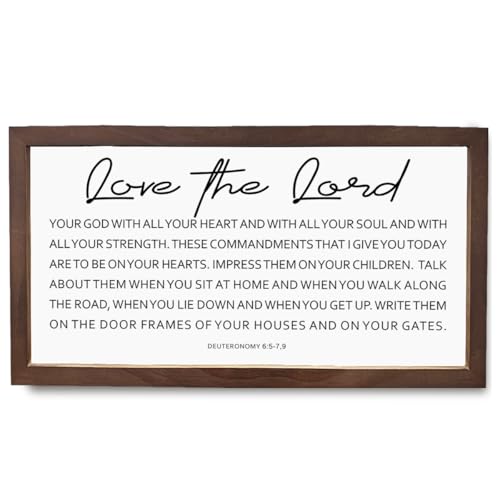 Christian Decor, Deuteronomy 6:5-7,9, Christian Wall Art, Bible Verse Wood Sign, Family Metope Decor for Living Room, Vintage Framed Wall Art, Above Bed Decoration for Bedroom - color: Love the Lord