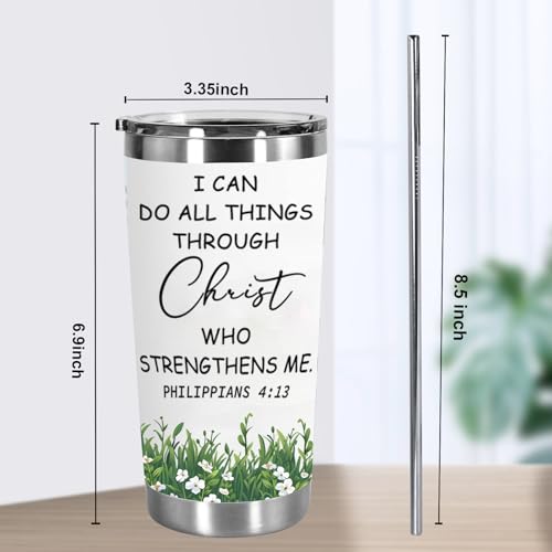 CHLJAR Christian Tumbler for Women, 20oz Tumbler with Handle Lid and Straw, Coffee Travel Mug, Christian Mug, Stainless Steel Cup, Religious Birthday Inspiration Gifts - color: I CAN