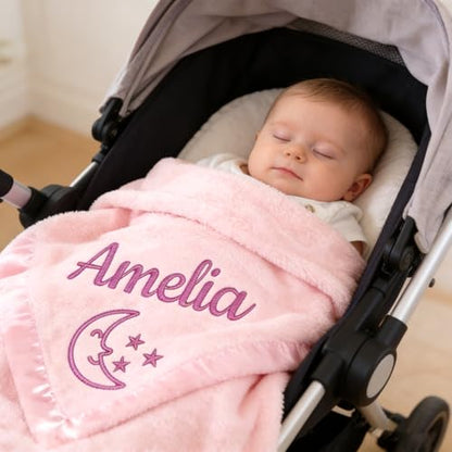 Personalized Baby Blanket with Embroidered Name,Custom Baby Receiving Blankets Soft Fleece Toddler Blanket for Newborn Baby Girl Shower Gifts -36" x 36" - color: Pink