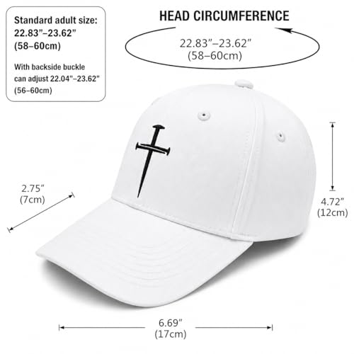 Three Nails Cross Christian Hats, Embroidered Baseball Caps for Adults - color: White