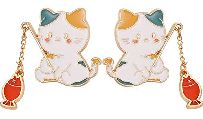 Cat Fishing Animal Earrings For Womens Super Cute Dangle Earrings