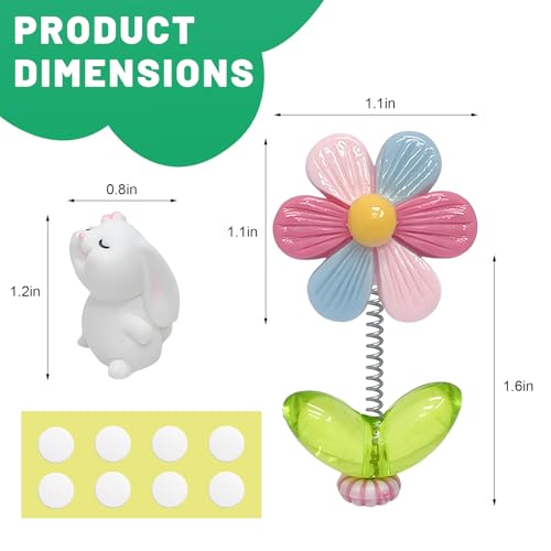 7 PCS Cute Car Rearview Mirror Accessories, Funny Bunny Auto Dashboard Ornament Interior Decor, Charming Spring Daisy Figurine Rear View Mirror Decoration for Men Women (Bunny) - color: Bunny