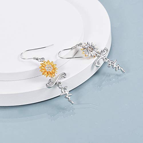 POPLYKE Faith Cross Flower Stud Earrings for Women Sterling Silver Dangle Earring Jewelry Gifts for Women Mom Wife - style: 1-faith