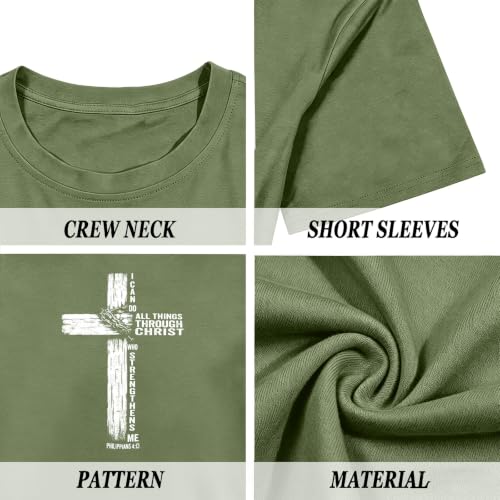 Christian Shirts for Mens Cross Jesus Graphic Tees - color: Green, size: X-Large