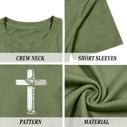 Christian Shirts for Mens Cross Jesus Graphic Tees - color: Green, size: Small